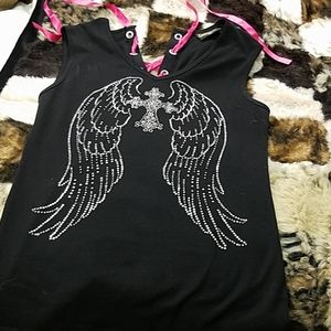 Black top with crystal cross and wings